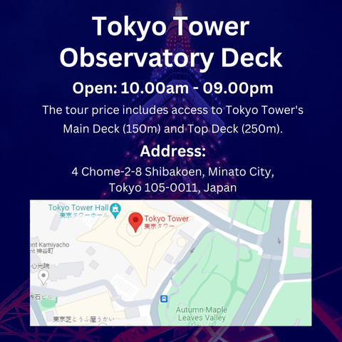 Tokyo Tower Main (150m) and Top Deck Tour (250m)